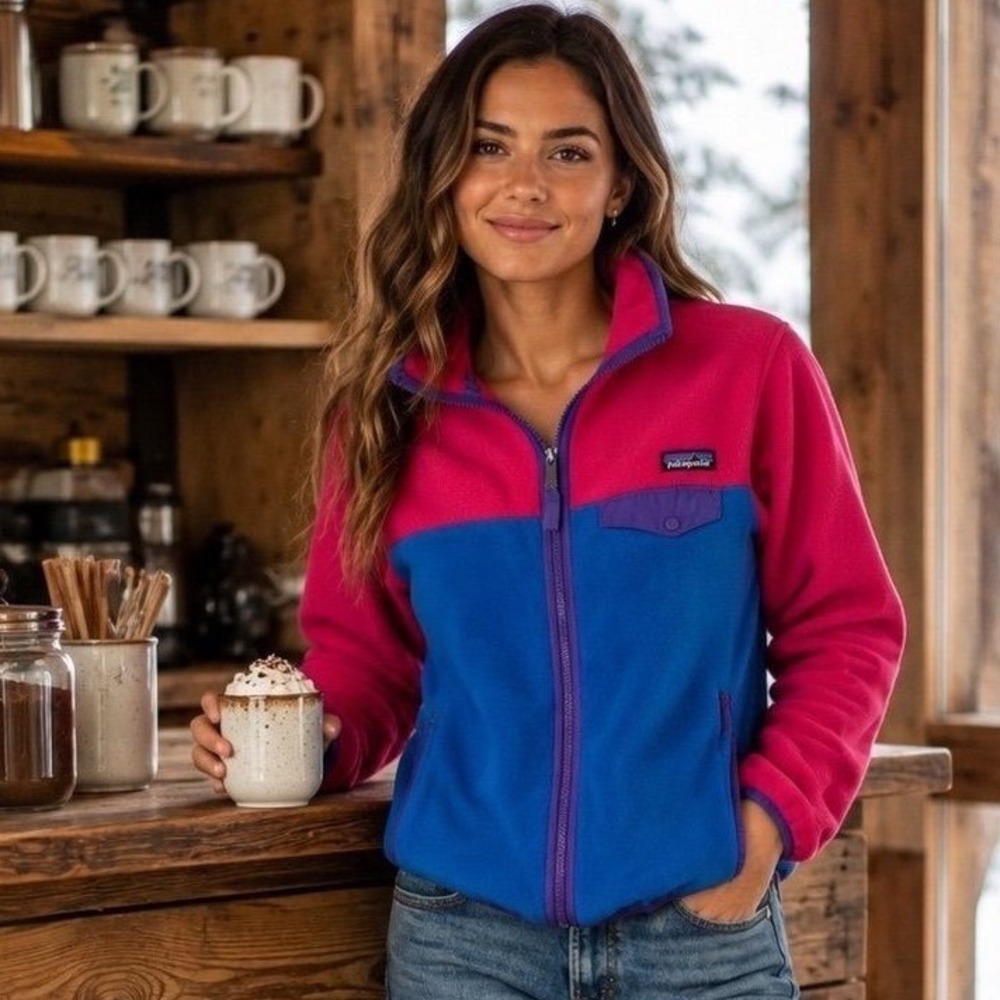 Patagonia XS Synchilla Snap-T Fleece Jacket  Zip Colorblock Pink Blue Purple